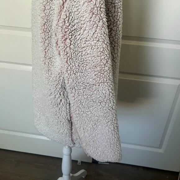 PINK Victorias Secret Pink Sherpa Open Front Hoodie Teddy Cardigan One Size - Picture 9 of 12